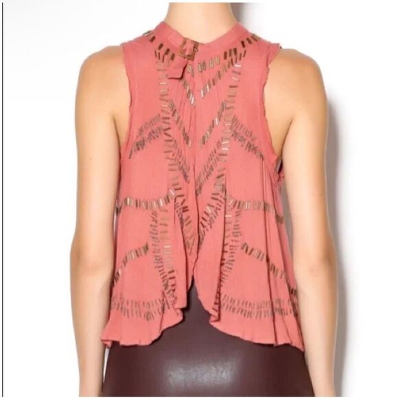 Free People Ferris Wheel Open Back Top Beaded Sequin Embellished Blouse Sz Small - Picture 7 of 10